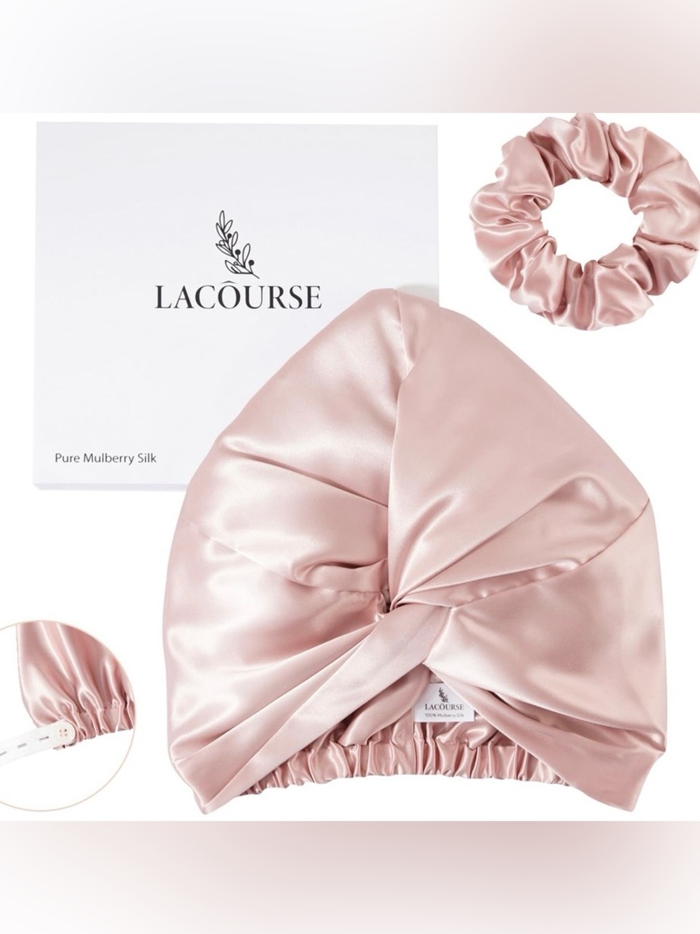 LaCourse dusty rose mulberry silk bonnet for sleeping